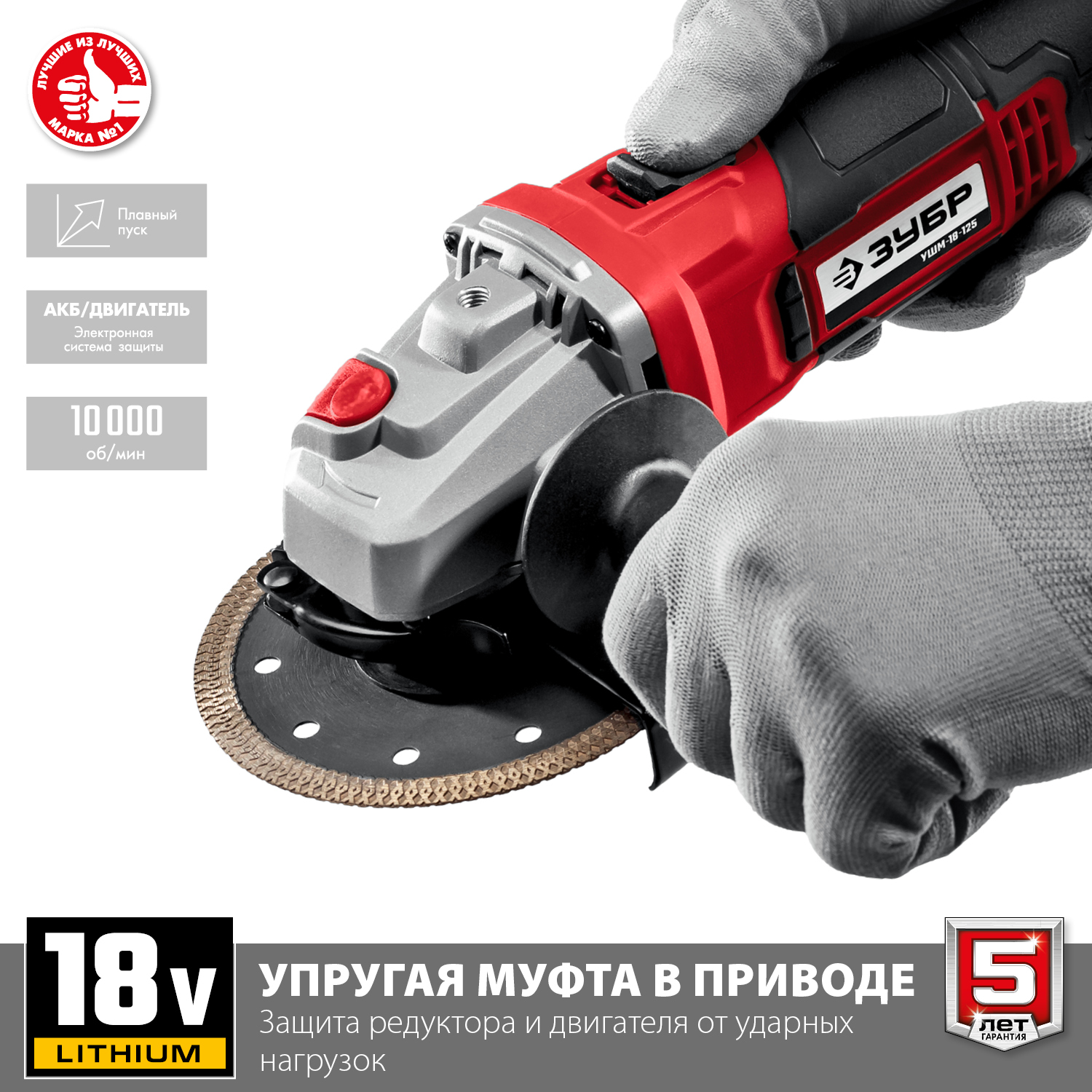 УШМ аккумуляторная, без АКБ, в коробке УШМ-18-125