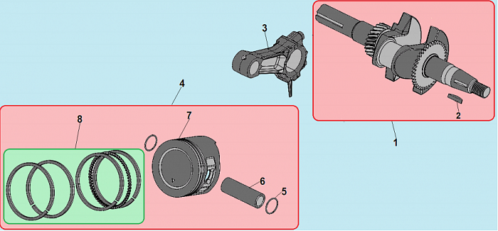 9 ПОРШЕНЬ -ЦИЛИНДР -КОЛЕНВАЛ- КОЛЬЦА КУЛЬТИВАТОР CHAMPION ВC7712