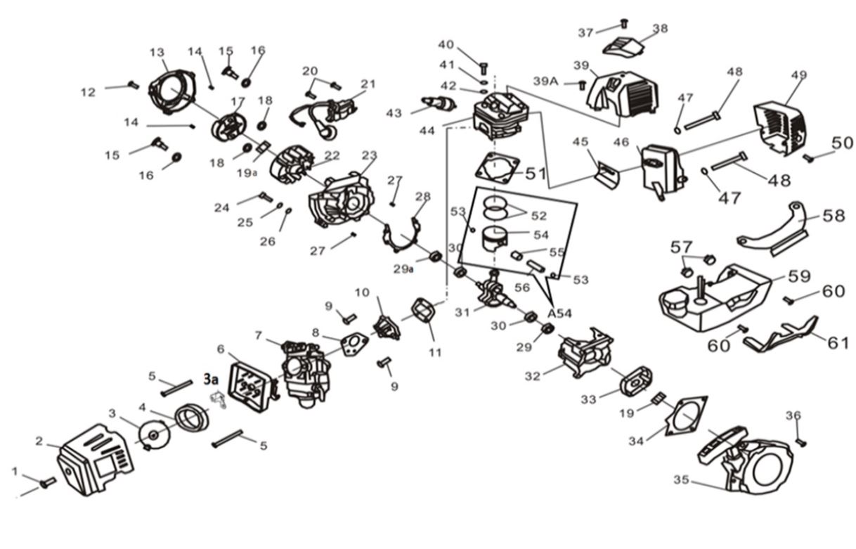 ЗАПЧАСТИ ДЛЯ ТРИММЕРА БЕНЗИНОВОГО ELITECH Т 43Р ПРОМО (ДВИГАТЕЛЬ)
